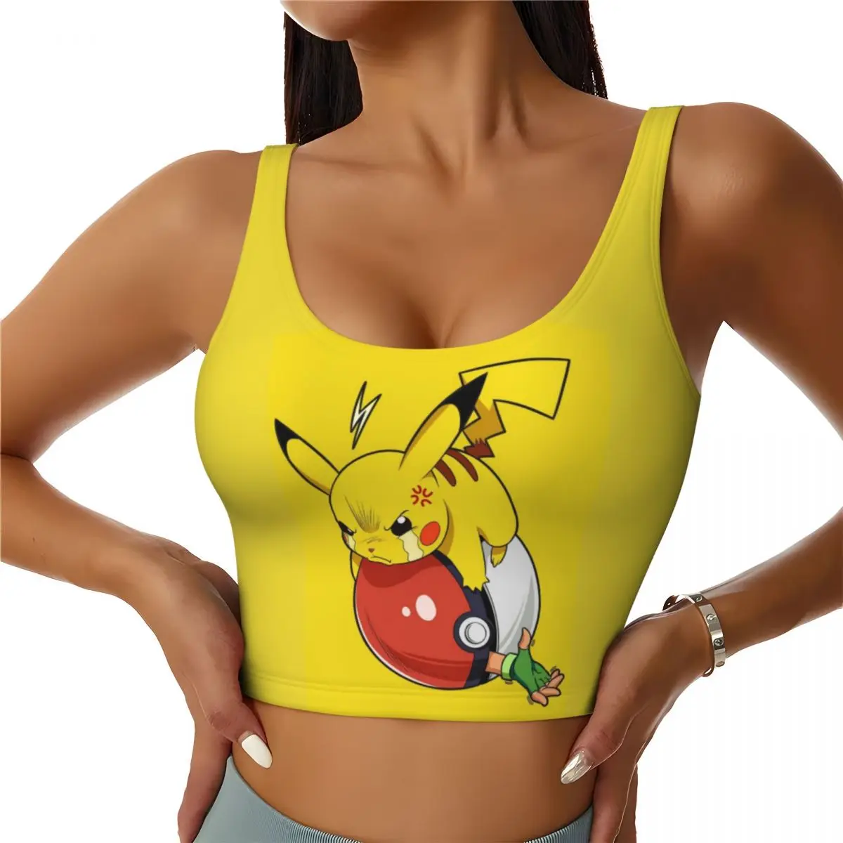 

Custom Women's Bikachus Sports Bras Series Video Games High Impact Gym Workout Yoga Crop Tank Tops