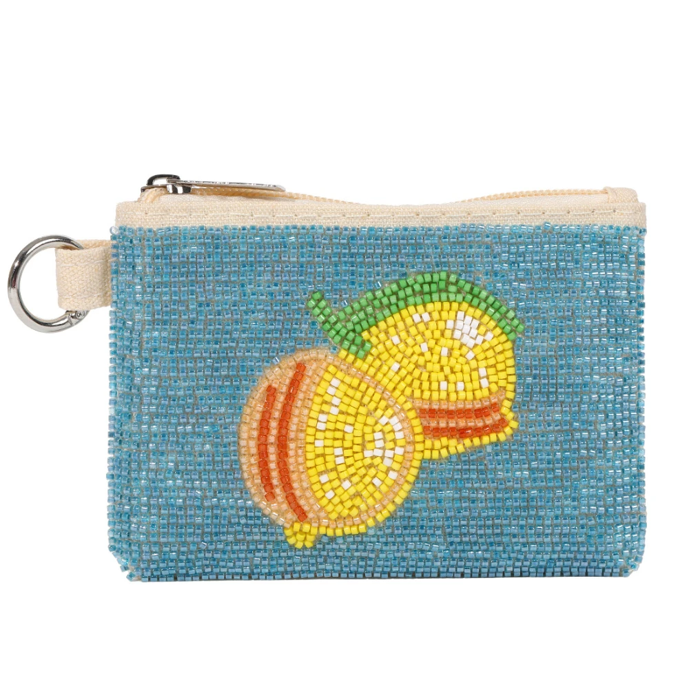 Embroidered Beaded Coin Purse,Women Exquisite Banana Coconut Tree Pattern Wallet,Zipper Closure Id Card Holder,Passport Cover