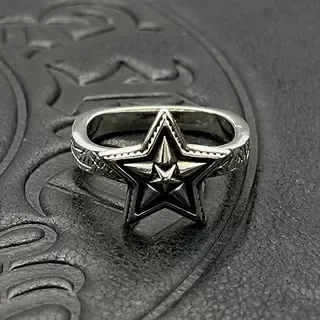 S925 sterling silver Thai silver retro square big star ring does not fade niche high-end men's medieval