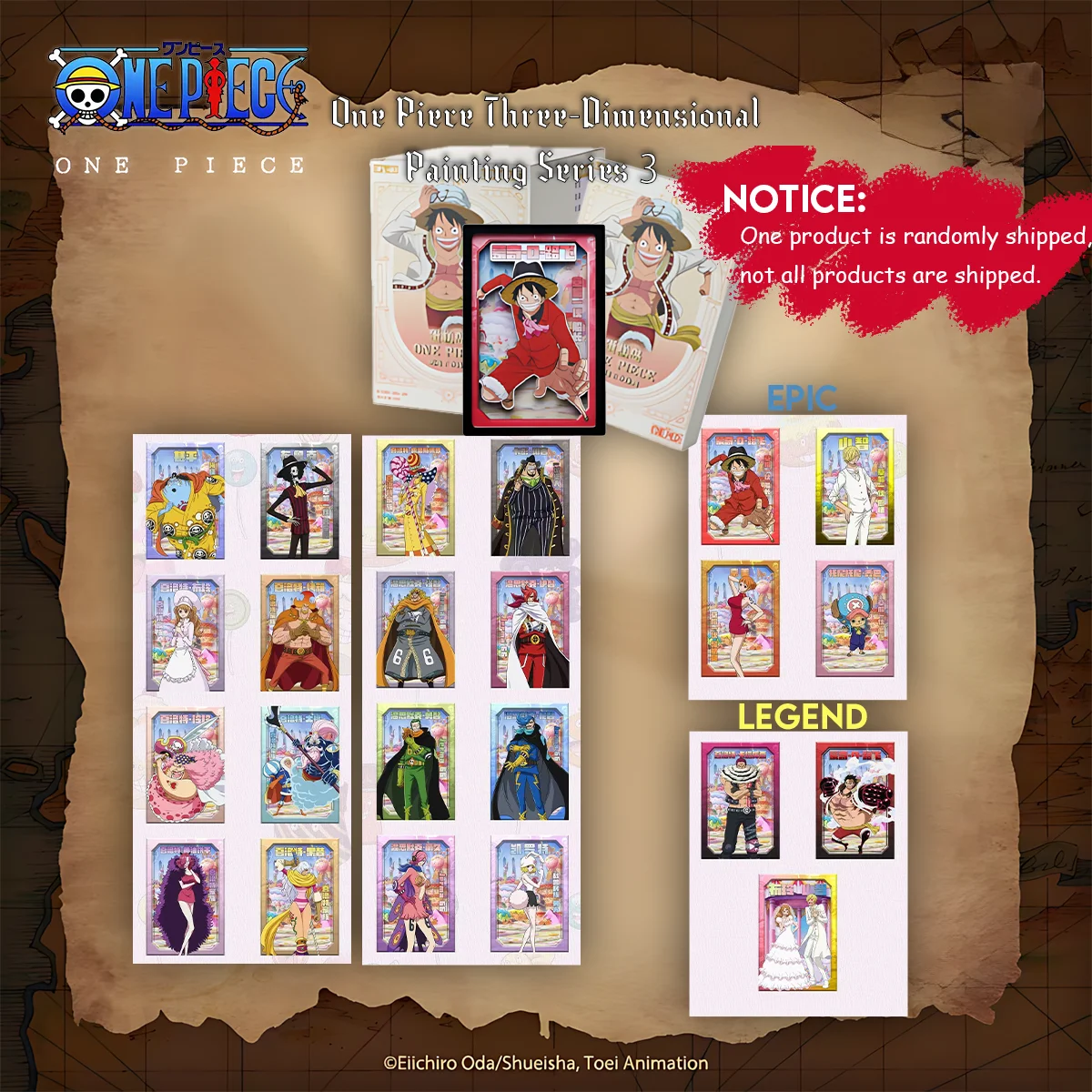 1 pièce Officielle ONE PIECE Série 3 Panneaux d'art 3D Boîte mystère - Contient des designs éditions cachées - Article de collection à exposition et cadeau