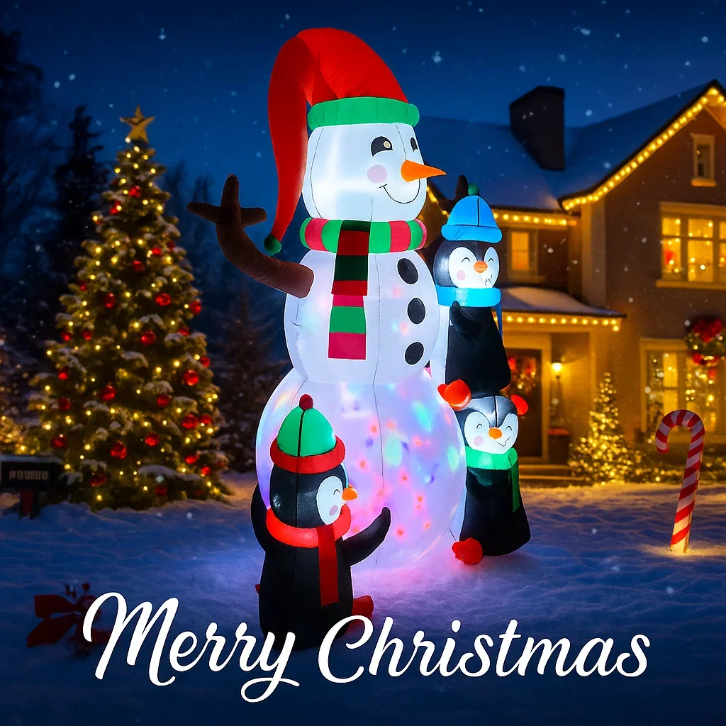 5.9FT Snowman Penguins Stack Inflatable Christmas Decorations Xmas Ornaments Lights Outdoor Home Yard Holiday Party Decor Toys