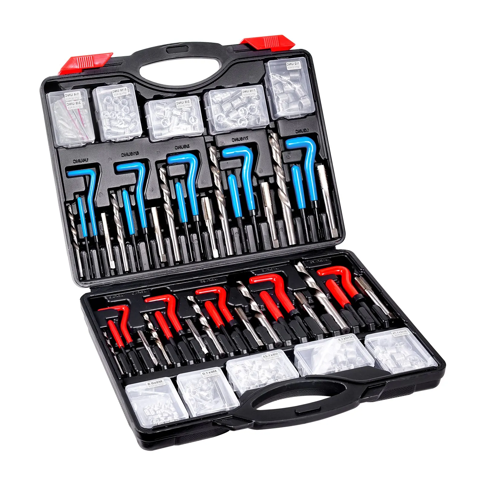 Helicoil Thread Repair Kit, 338-Piece SAE And Metric Rethreading Tool Kit, M5, M6, M8, M10, M12, 1/4", 5/16", 3/8", 7/16", 1/2"