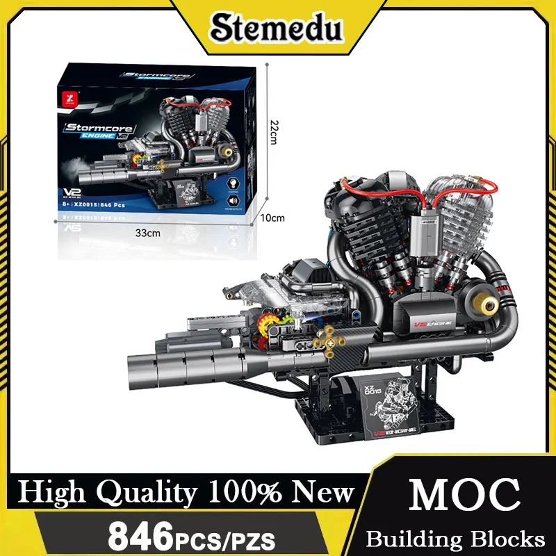 

V2 Engine Technical Motorcycle Building Blocks Model 846Pcs DIY Mechanical Vehicle Bricks Set Educational Toys For Children Gift