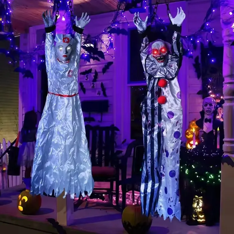 Halloween Animatronics Decoration Hanging Clown Nurse Voice Control Electric Outdoor Scary Clearance Horror Haunted House Props view 2
