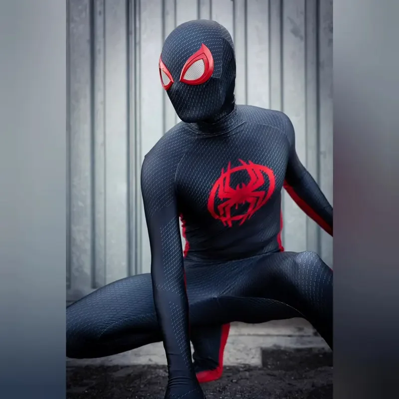 Miles Morales Fantasia de Cosplay, Bodysuit de Super-Herói, 3D Print, No Verso, Halloween, Anime mais recente, Halloween