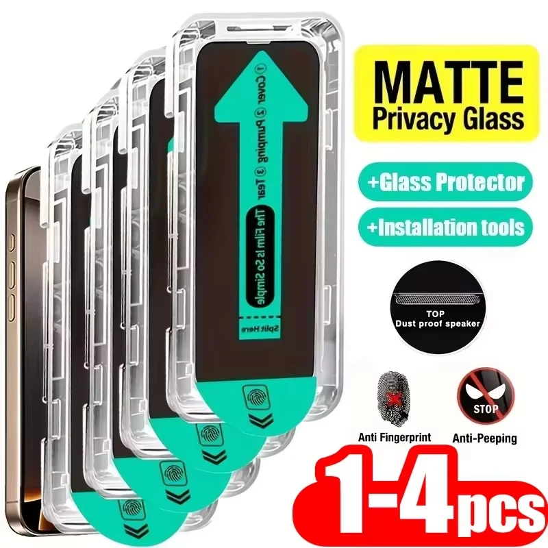 1-4PCS Matte Privacy Tempered Glass Screen Protector For iPhone 18 Pro Max 17 16 15 14 13 12 11 X XR XS Dust Free Instal Film