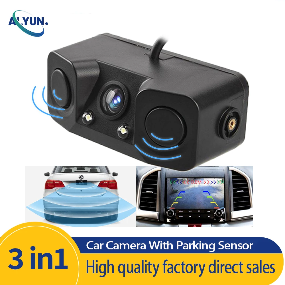 Car Parking Sensor 3IN1 Night Vision 2 Radar Detector Sensors BiBi Alarm Reverse Backup Rear View Camera 