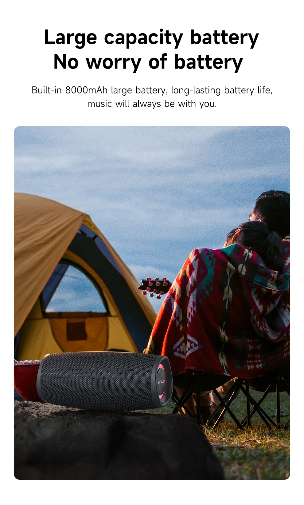 Zealot_S56 40W Tragbarer Lautsprecher Bass-Subwoofer Kabellos IPX6 Wasserdicht TWS 8800mAh Outdoor-Reiselautsprecher USB/TF/AUX – Detail 8