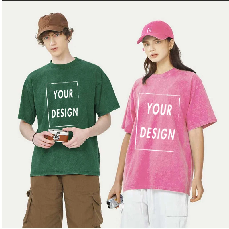 Men\'s and Women\'s Cotton Washed T-Shirt Custom Printed T-Shirt 230G Top DIY Your favorite pattern or logo fashionable custom top