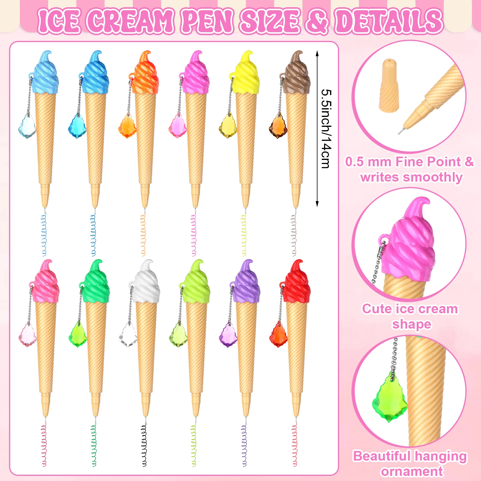 48 قطعة أقلام مخروط الآيس كريم مع ملاحظات لاصقة الآيس كريم لوازم الحفلات عدة متنوعة الصيف الفاكهة المصاصة عصا العودة إلى المدرسة هدية #4