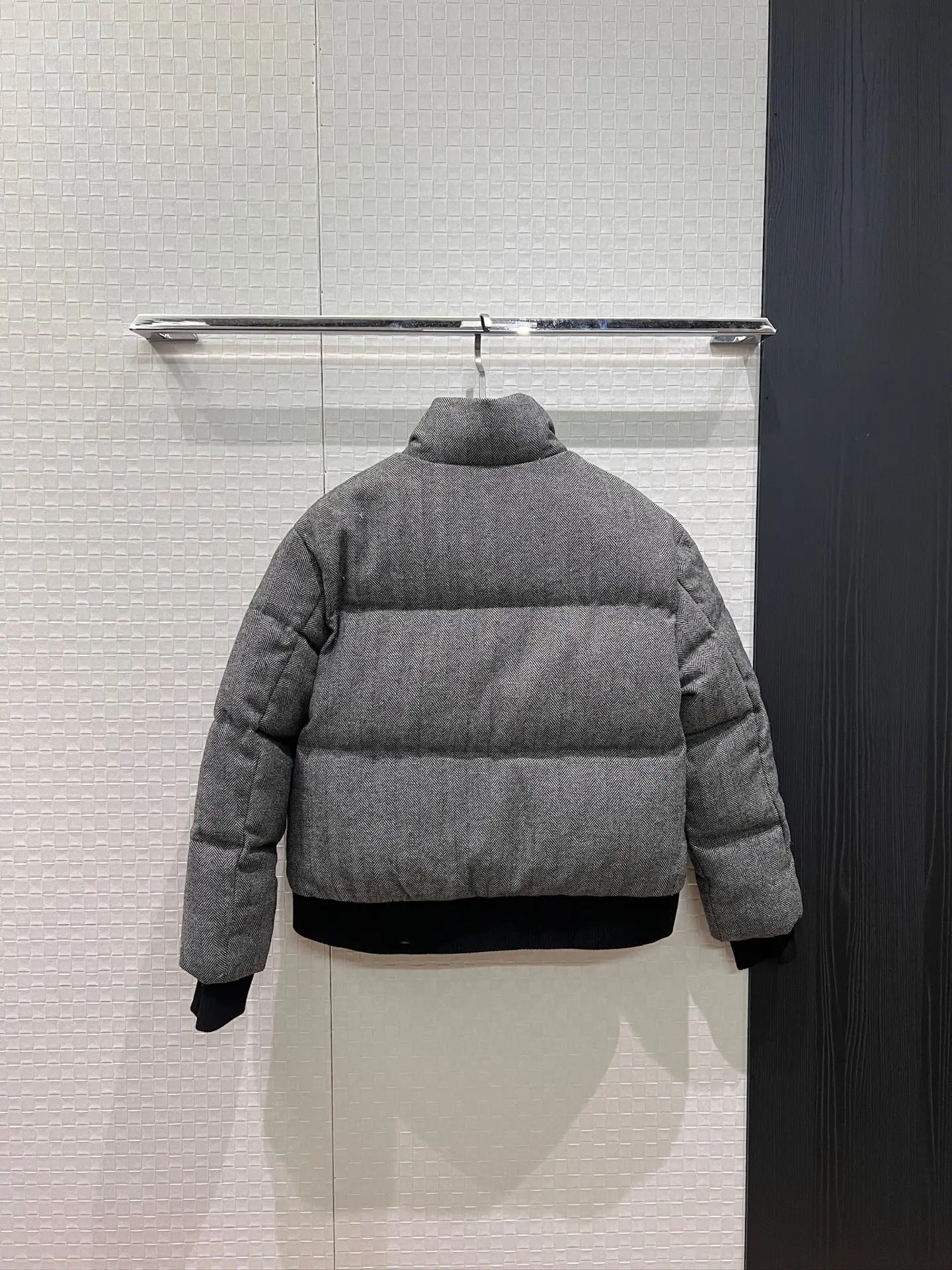 2026 New Design High-necked Printed Wool Short Winter Coat with Fur Trim - Lined Waist-Cutting Coat for Women