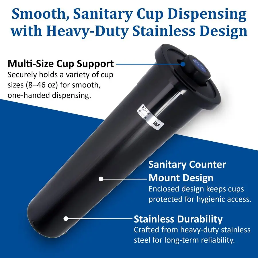 Jamar OneSizeFitsAll EzFit InCounter Диспенсер для чашек подходит для чашек емкостью 846 унции со сменными прокладками для ресторанов, столовых приборов,