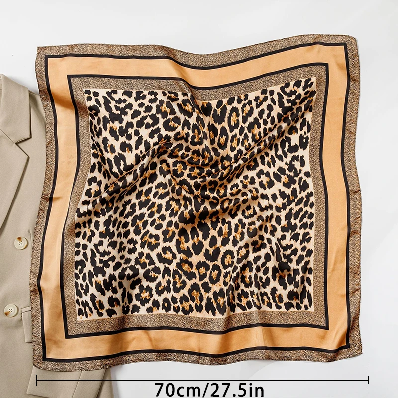 1pcs 70cm Leopard Print Silk Scarf for Women Imitation Silk Light Luxury Versatile Headwear Bag Decoration Clothing Square Scarf image 5