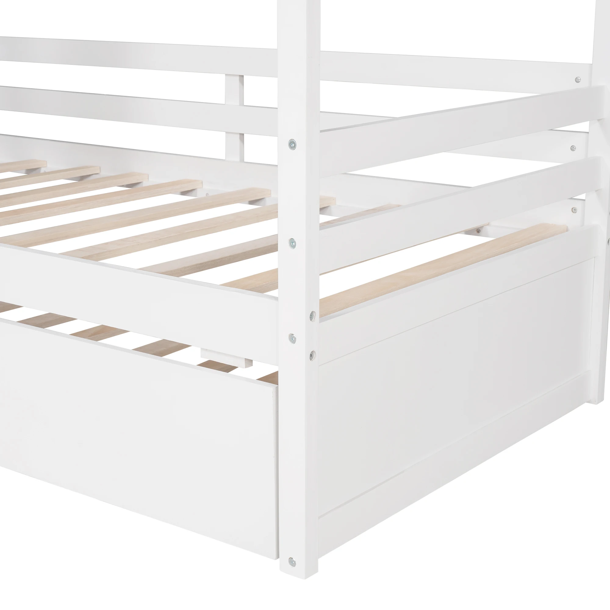 Cama de madeira com espaço de armazenamento para quarto infantil, casa tamanho gêmeo, cama branca com bandeja, perfeita para tamanho gêmeo