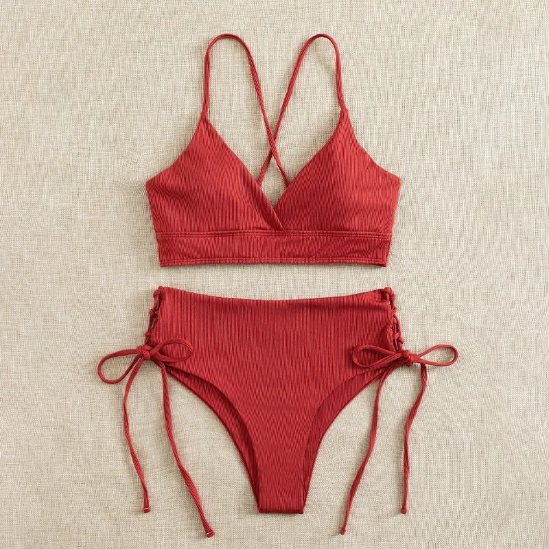 2025 new lace up bikini split swimsuit for women's high-end sense bikini sexy swimsuit