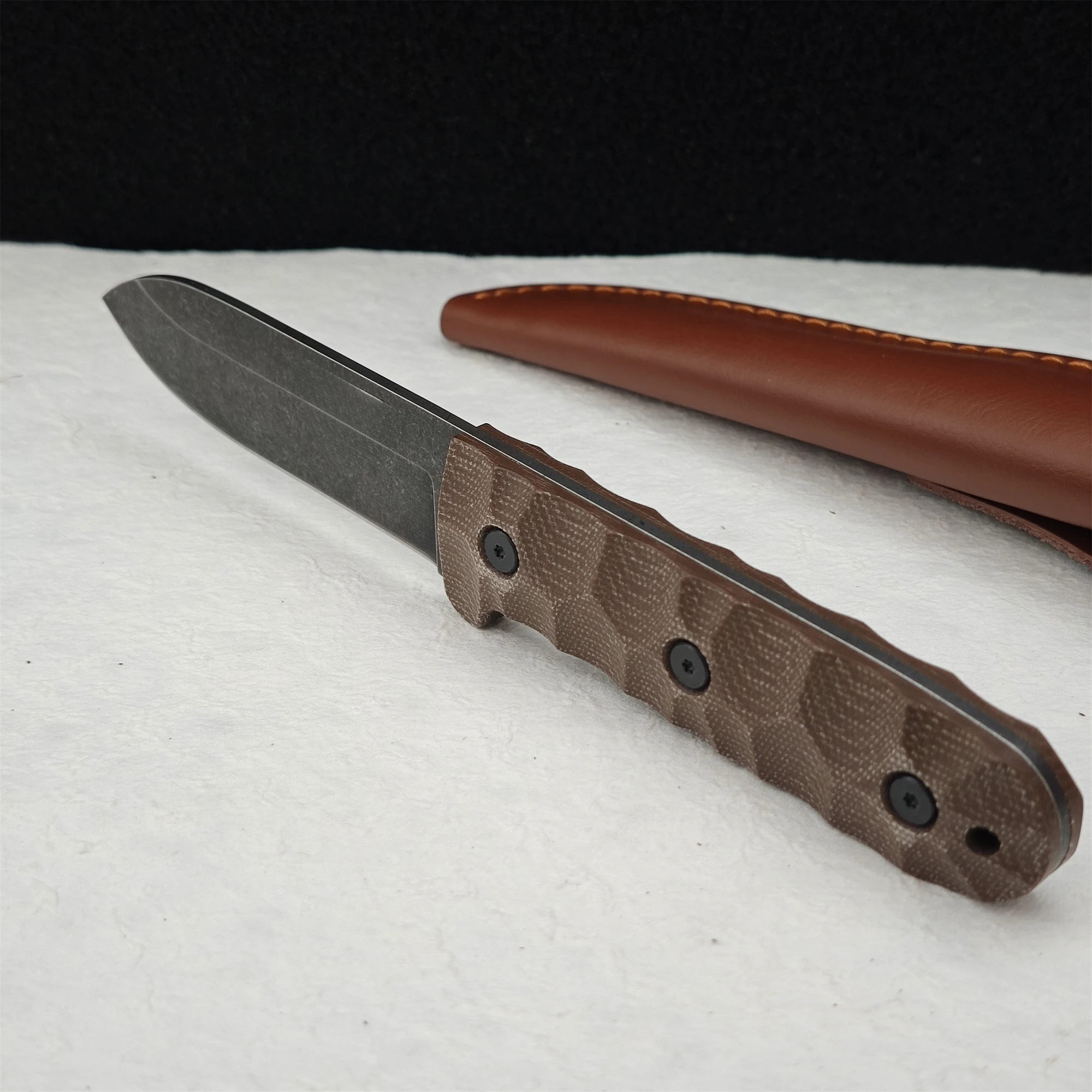 

Classic Linen Handle D2 Steel Fixed Blade Knife Premium Full Tang Outdoor Portable EDC Knives Tools with Leather Sheath