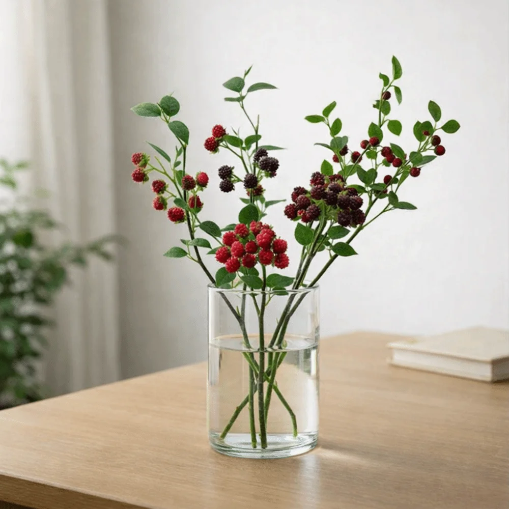 Rote Himbeer-Kunstbeeren DIY-Zubehör Simulierte Beerenzweige Blumenarrangement Grüne Blätter Künstliche Früchte – Detail 9