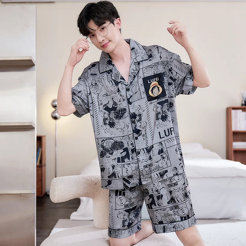 Neue Herren Nachtwäsche Eis Seide Erwachsenen Pyjamas setzt große Jungen Cartoon Nachtwäsche Student Pyjamas Nacht anzug Pyjamas Mode Homewear