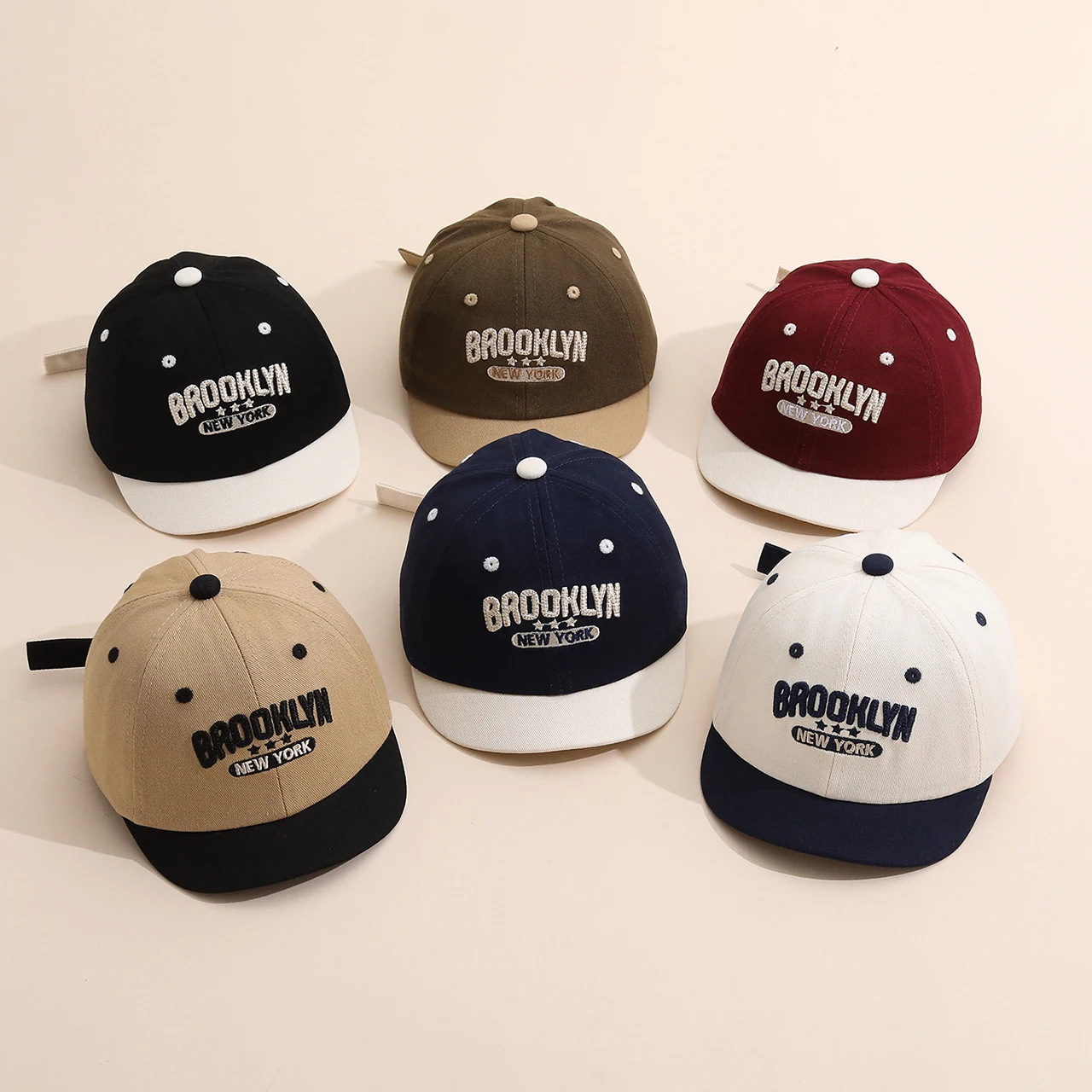 

Letter Patchwork Baseball Cap for Baby Vintage Embroidered Short Brim Hat Kids 1-2 Years Summer Boy Girl Sun Visor Hats