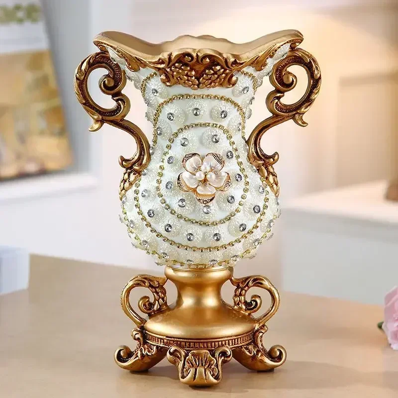 European Luxury High-end Diamond Vase Artificial Flower Resin Adornments Office Desktop Decoration Home Porch Accessories Crafts