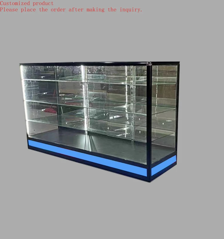 

Custom.Custom Glass Display Showcase with Running Light Aluminum Frame Floor Standing Display Counters Smoke Shop Display Cases