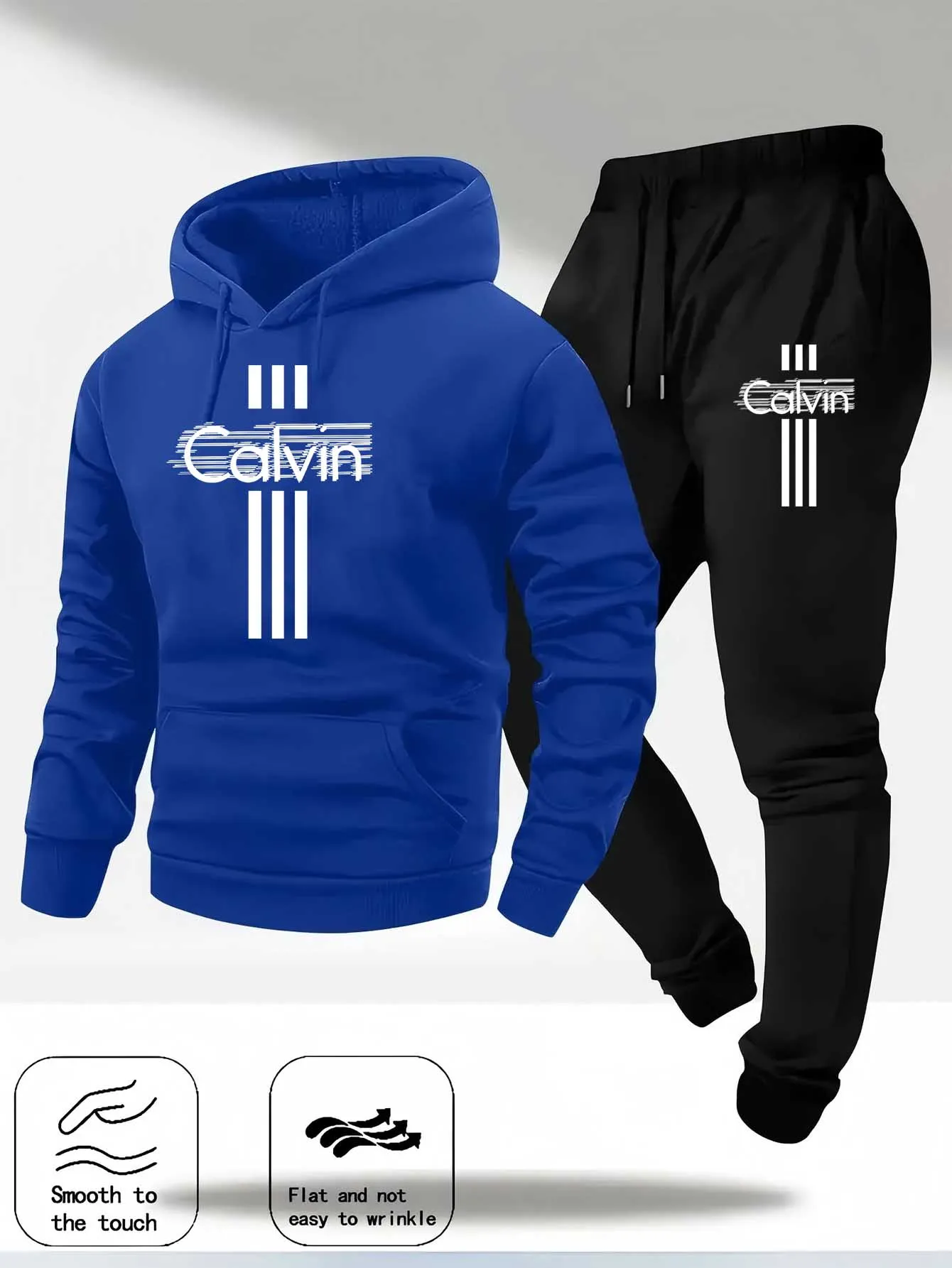 كالفين مطبوعة الرجال طويلة الأكمام مقنعين البلوز مجموعة ملابس رياضية كاجوال موضة العصرية سترة مجموعة رياضية الرجال هوديس #3