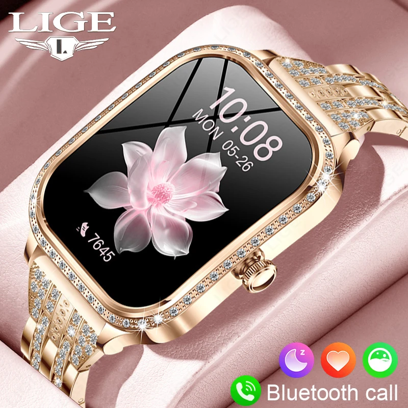 

LIGE роскошные умные часы для женщин IP67 водонепроницаемый Bluetooth вызов фитнес-трекер умные часы монитор сердечного ритма женские часы