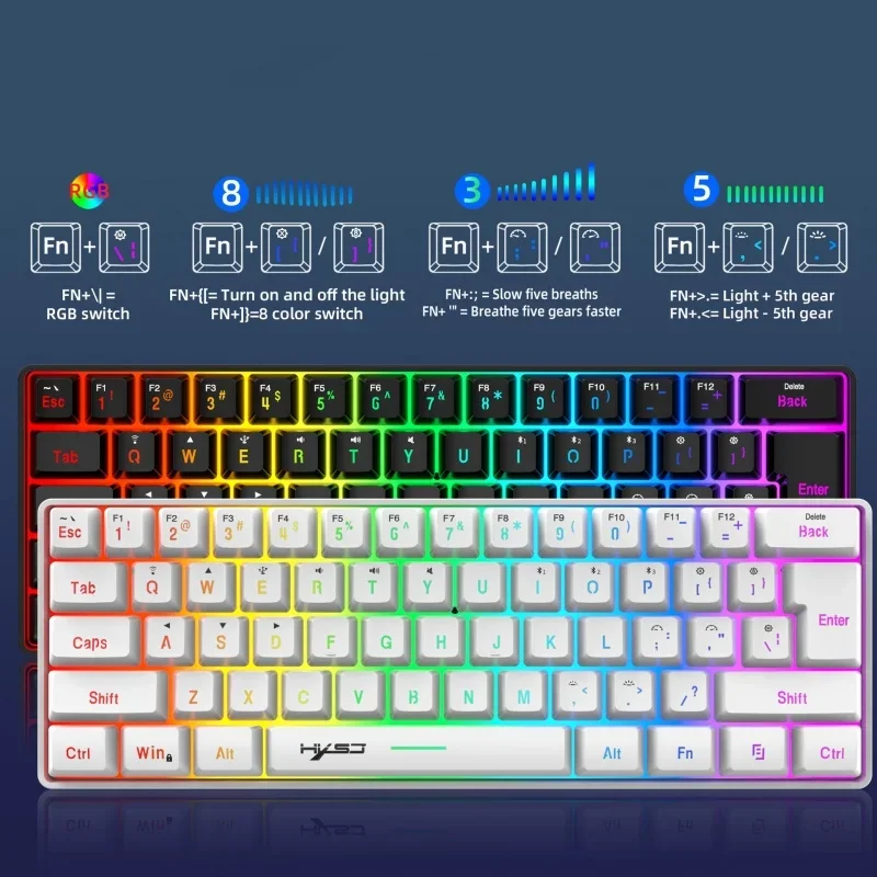 1Pcs Portable Gaming Keyboard Three-mode RGB Colorful Backlit Keyboard 68 Keys Silence Keyboard Mechanical Wireless Keyboards
