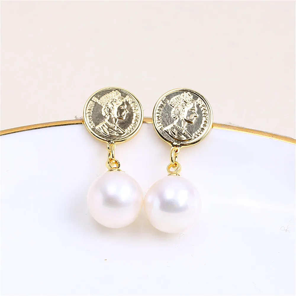 

Domestic 14k Gold Color People's Head Portrait Pearl Empty Support Stud Earrings DIY Accessories Simple Women