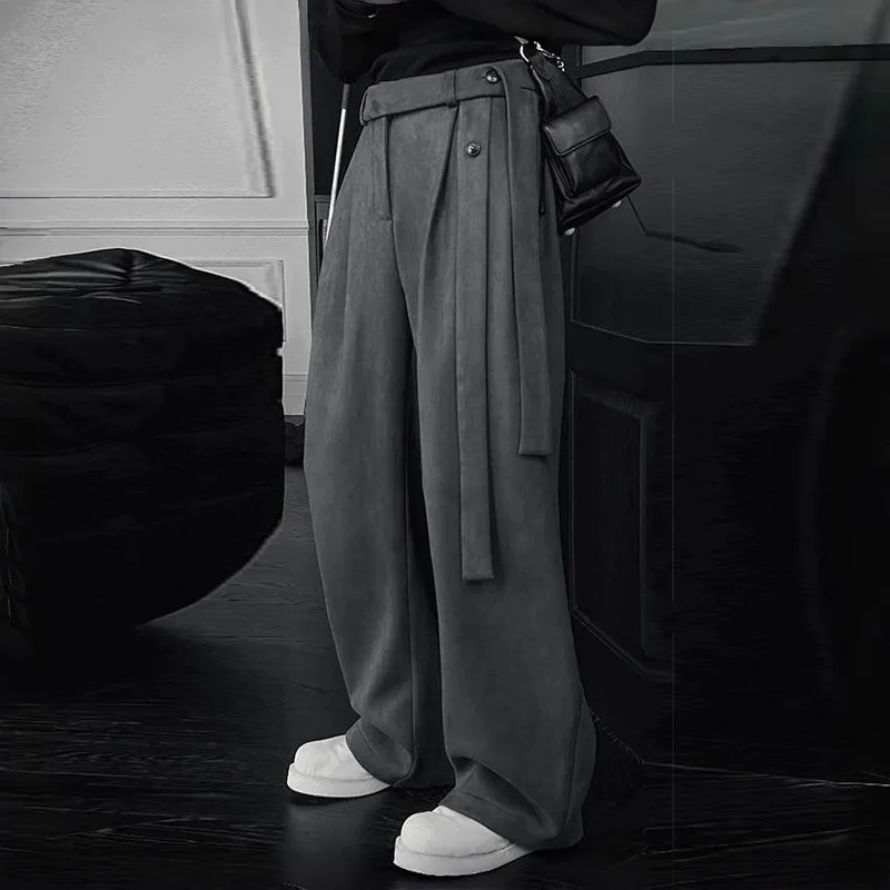 

Мужские черно-серые однотонные свободные брюки с широкими штанинами, повседневные, модные, прямые, костюмные, весна-осень, новая модная мужская одежда, брюки