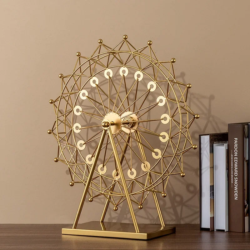 Golden Ferris Wheel Ornament -Nordic Light Luxury Rotating Metal Decor, Elegant Living Room Accessory, Unique Design, Home Decor