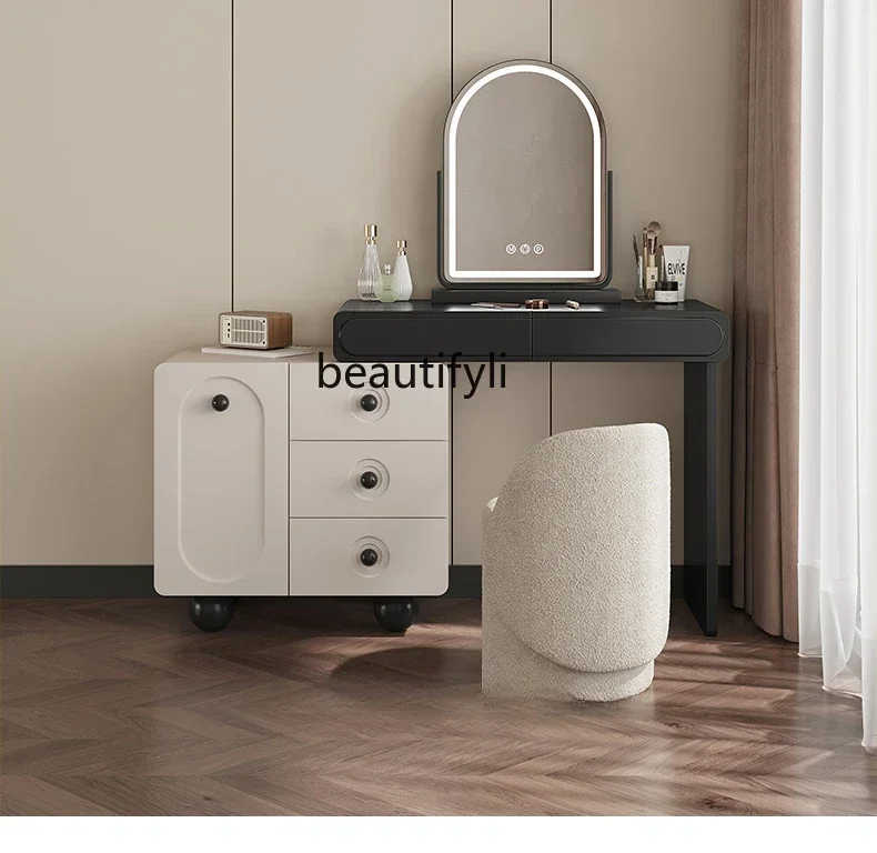 

Small apartment cream style dresser storage cabinet integrated new makeup table retractable