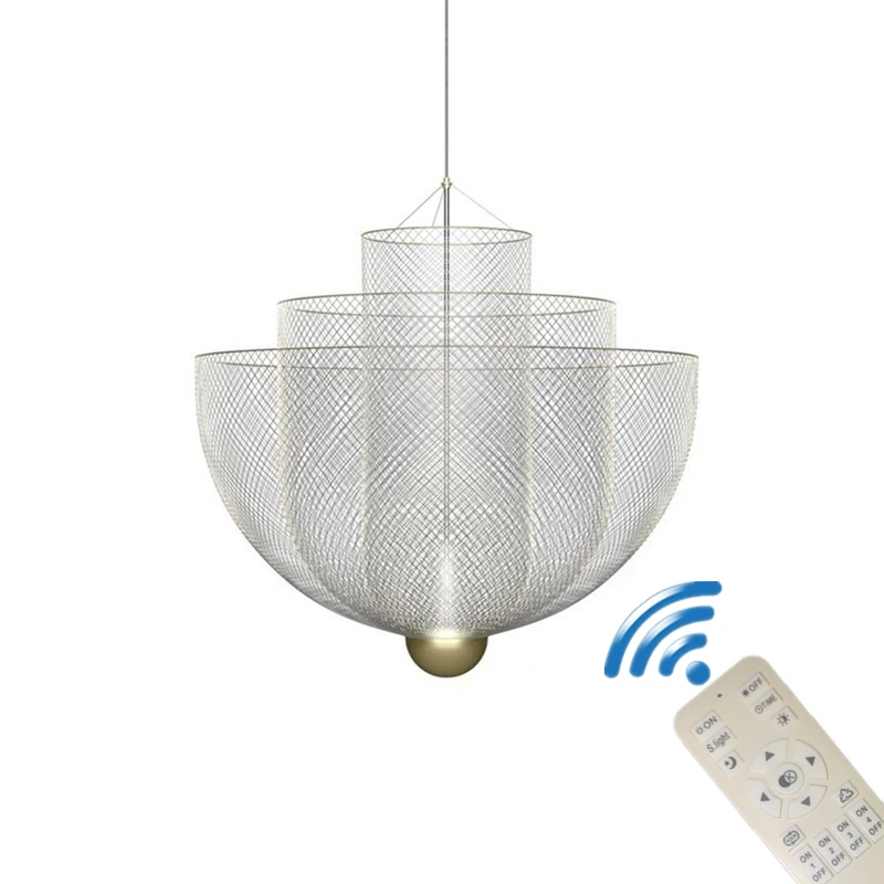 New Remote Meshmatics Birdcage Chandelier Pendant light Modern Triac Dimmable Metal Golden Silver Pendant Lamp for Home Decor