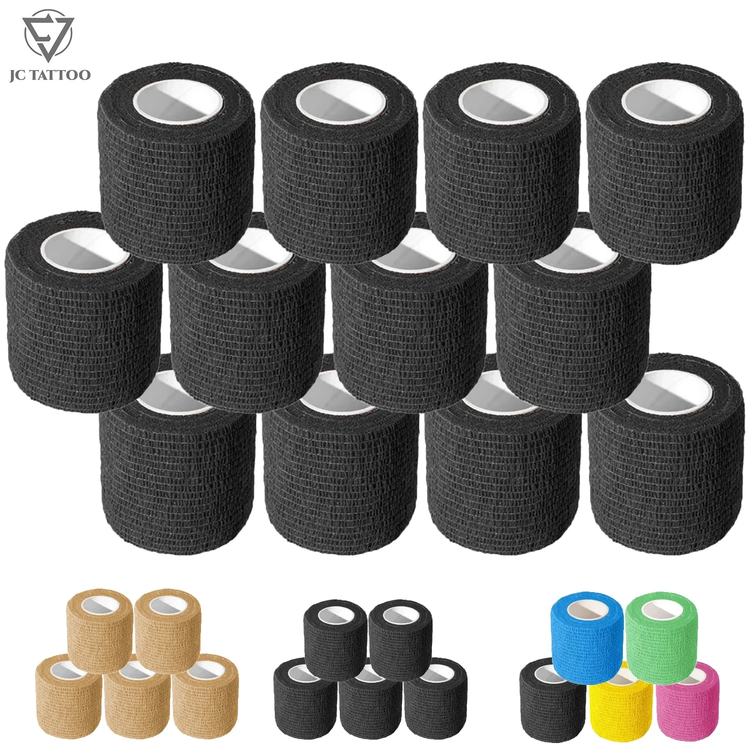 JC TATTOO 12Pcs Tattoo Grip Bandage Cover Wraps Tapes Nonwoven Waterproof Self Adhesive Finger Protection Tattoo Accessories