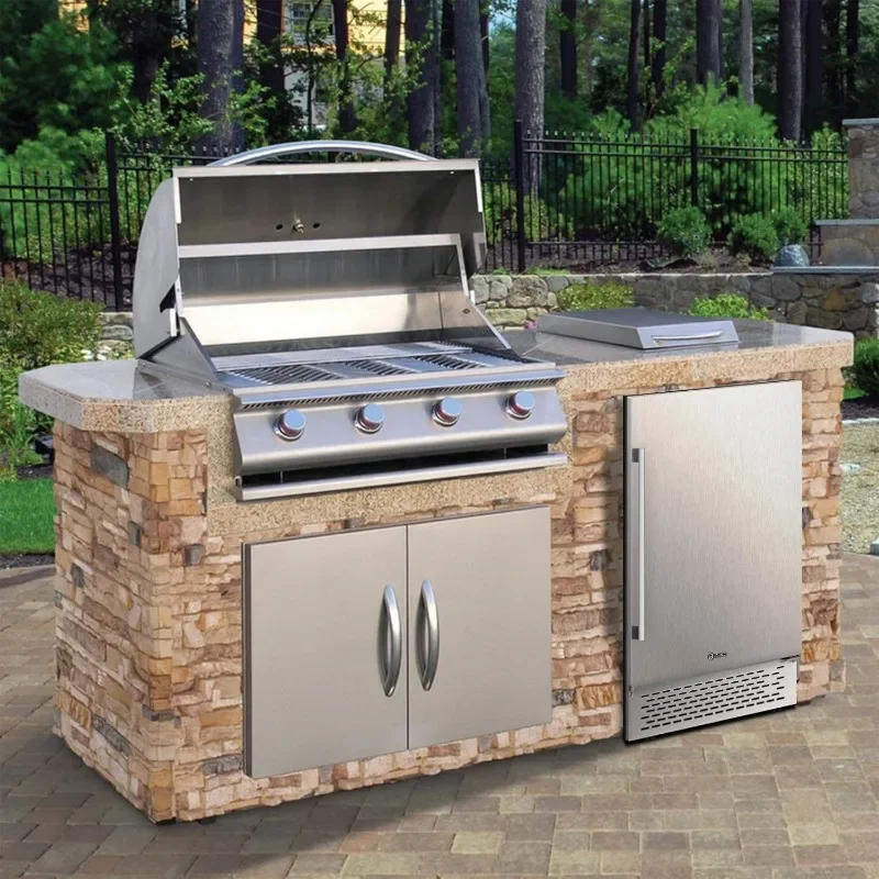 24 Inch Outdoor Beverage Fridge, Holds 190 Cans, Comes with Stainless Steel Door Under Counter Beverage Refrigerator Cooler