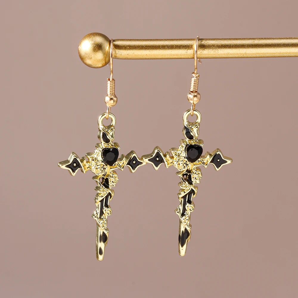 Aihua Vintage Gothic Kreuz-Ohrringe Punk Schwert Kreuz Anhänger Ohrringe Handgefertigter DIY Steampunk Kreuzschmuck Accessoires – Detail 9