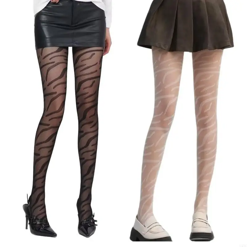 

L5YC Vintage Zebras Striped Pattern Stocking Pantyhose Thin Sheer Silk Tights Women Japanese Elegant See Through Leggings