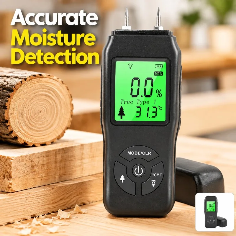 Backlit Digital Hygrometer Timber Moisture Meter Gauge Detect Hydration Content in Wood Planks Lumber Boards Wooden Furniture