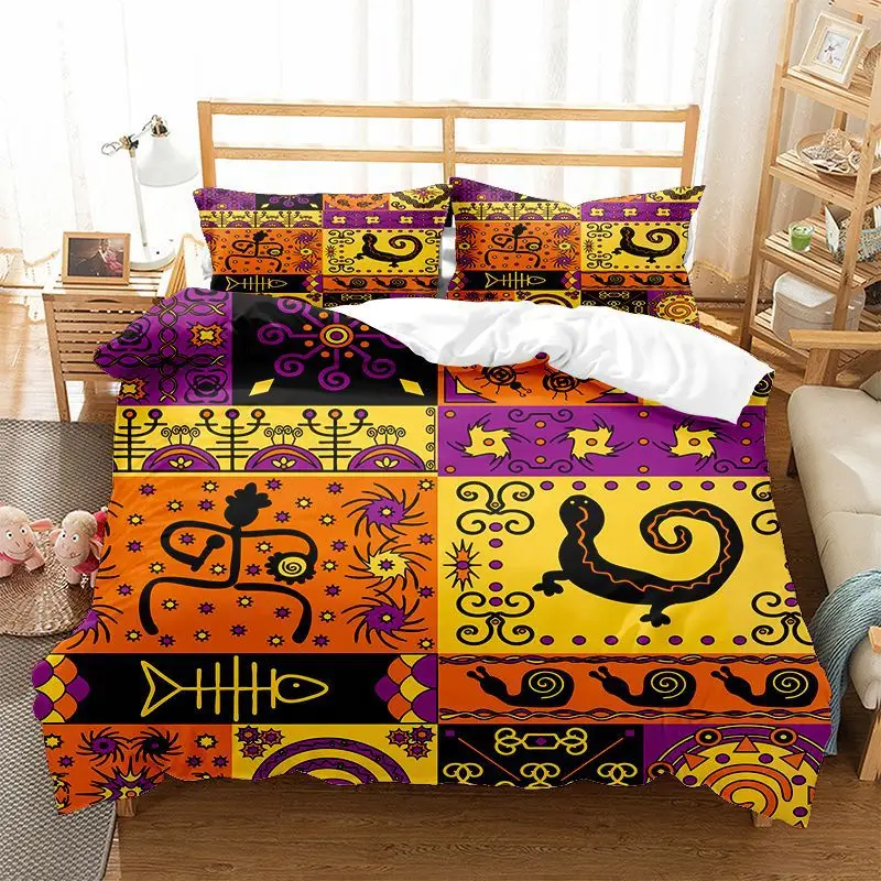 Ancient Egypt Style Comforter Cover King/Queen Size,Exotic Tribal Retro Theme Duvet Cover,Mystery Symbol Lizard Snail Bedding