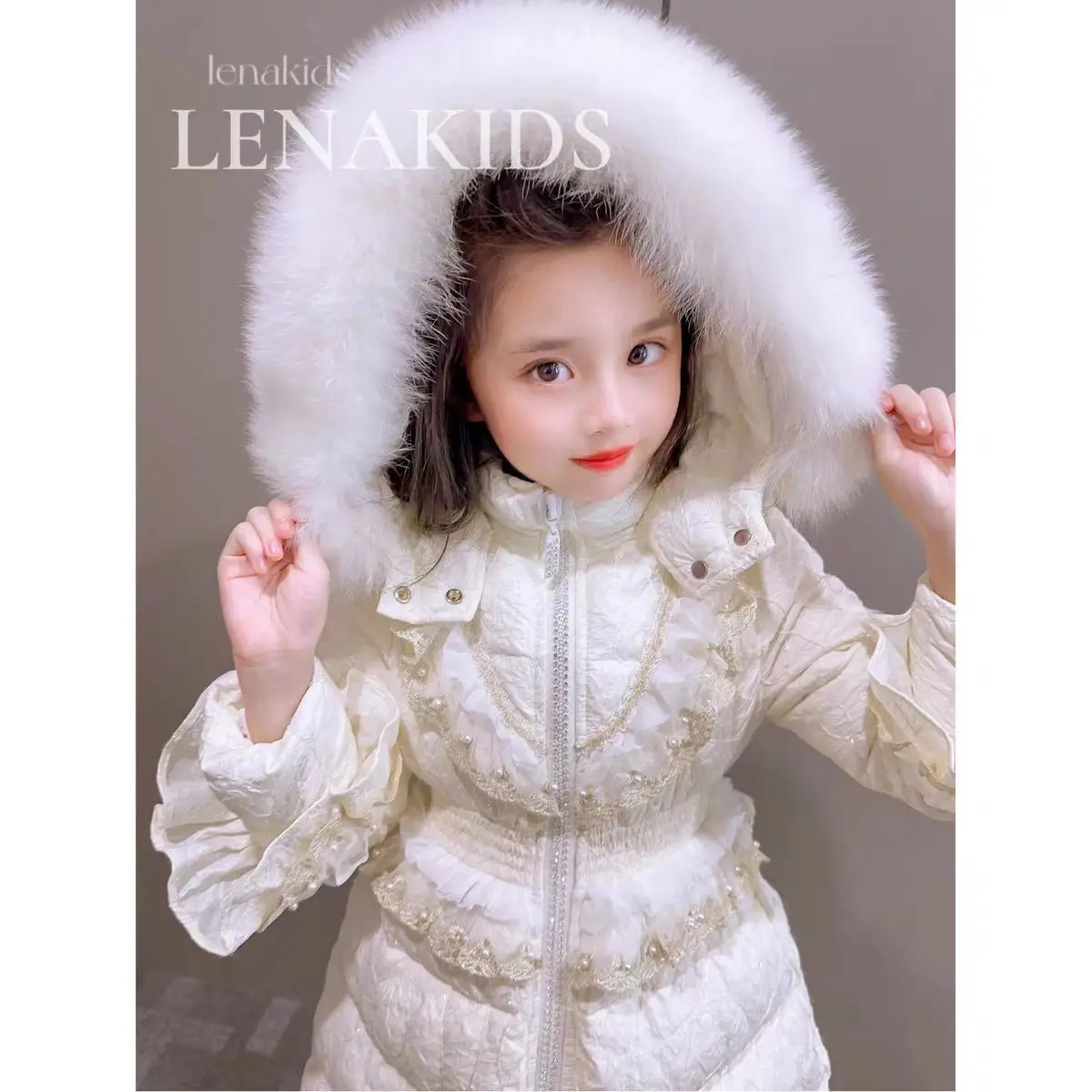

Winter Warm Elegance Jacket Coats Princess Girls Baby Long Hooded Lace Cotton Thick Kids Outerwear Childrens Snow Outwear Clothe