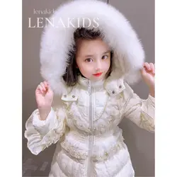 Winter Warm Elegance Jacket Coats Princess Girls Baby Long Hooded Lace Cotton Thick Kids Outerwear Childrens Snow Outwear Clothe