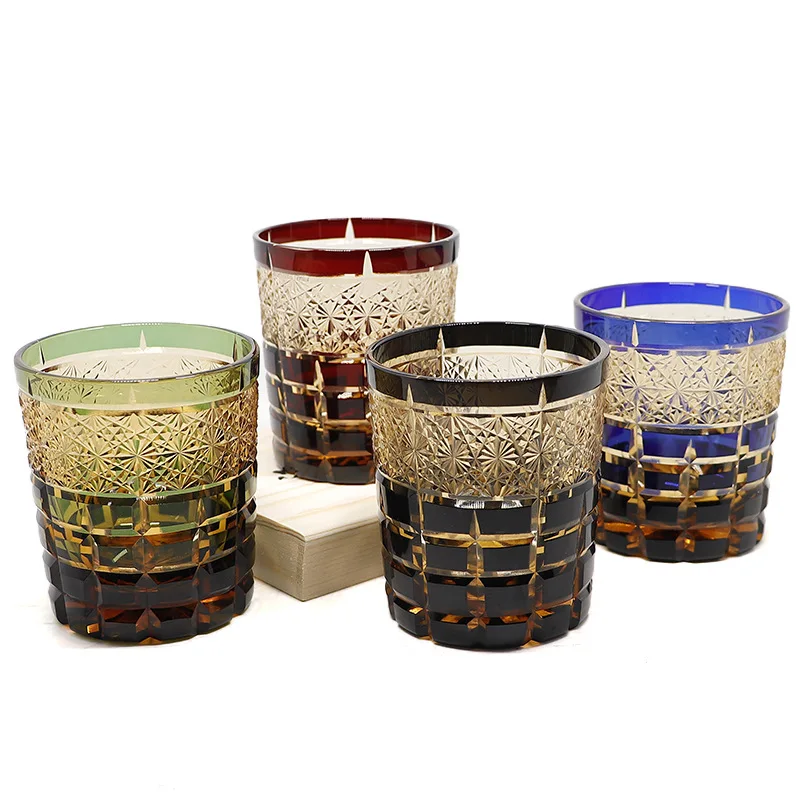 

Японские стеклянные очки для виски с ручной гравировкой и кристаллами Edo Kiriko