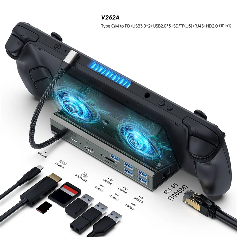 أداء مستقر-لـ ROG Ally Game Dock Console Hub 4K 60 هرتز USB C محطة إرساء جيجابت إيثرنت 1000 ميجابت في الثانية حامل قاعدة من النوع C