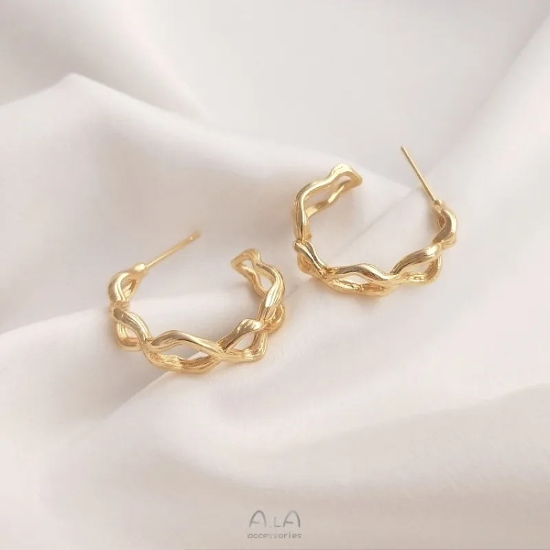 14K Gold Fashion Personalized Creative Branch C-shaped Earrings High-end Temperament Women's Stud Earrings Light Luxury Earrings