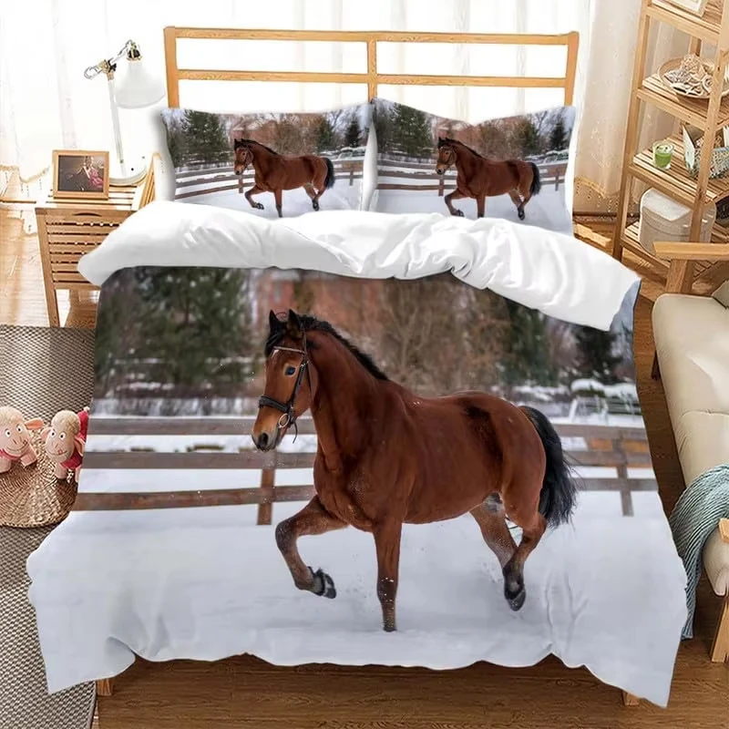 Horse Duvet Cover Set Western Cowboy Rustic Farmhouse Bedding Set Wild Farm Animal Horses Comforter Cover,Twin Full Queen Size
