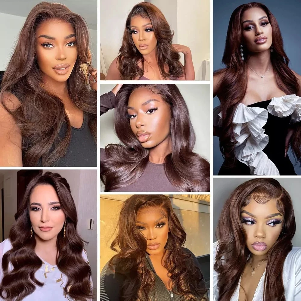 Chocolate Brown Lace Front Wigs Body Wave Colored Synthetic Dark Brown Lace Front Wig For Black Women 180% Density Glueless Wig