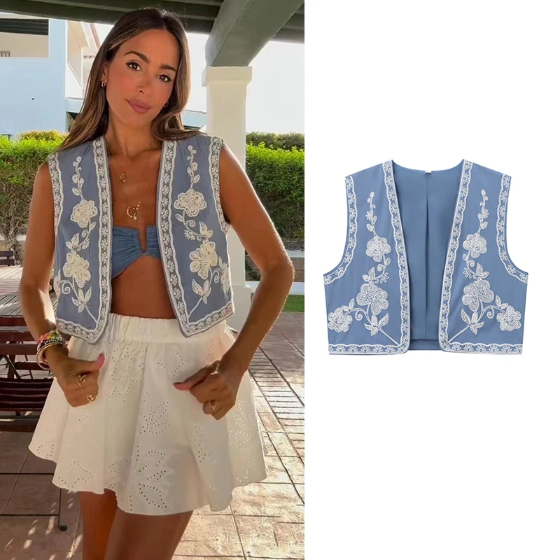 

Vest Jackets Summer Women's 2024 New Embroidered Thin Women's Vest Fashion Elegant Street Youth Cardigan Vest