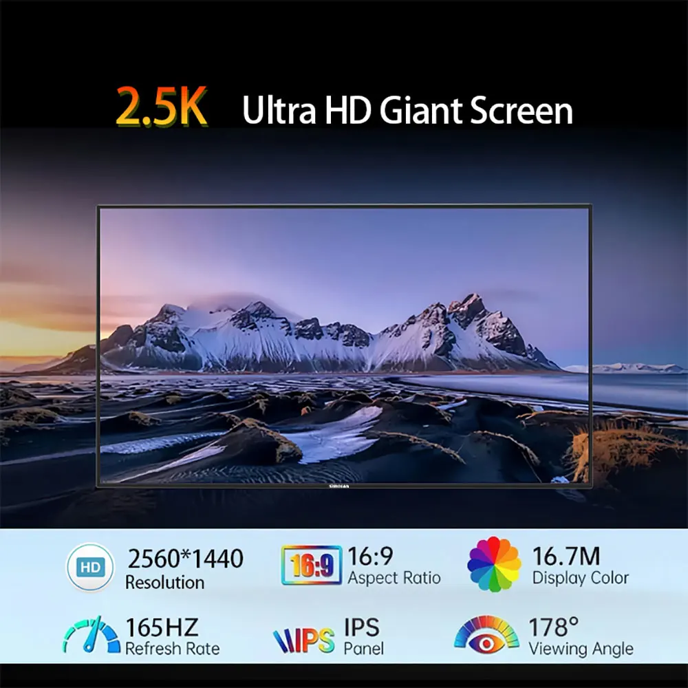 Sibolan 24.5-Inch Portable Monitor 2.5K High Resolution Screen Extender 5ms 165Hz IPS Type C HDMI Port For Office Home & Gaming