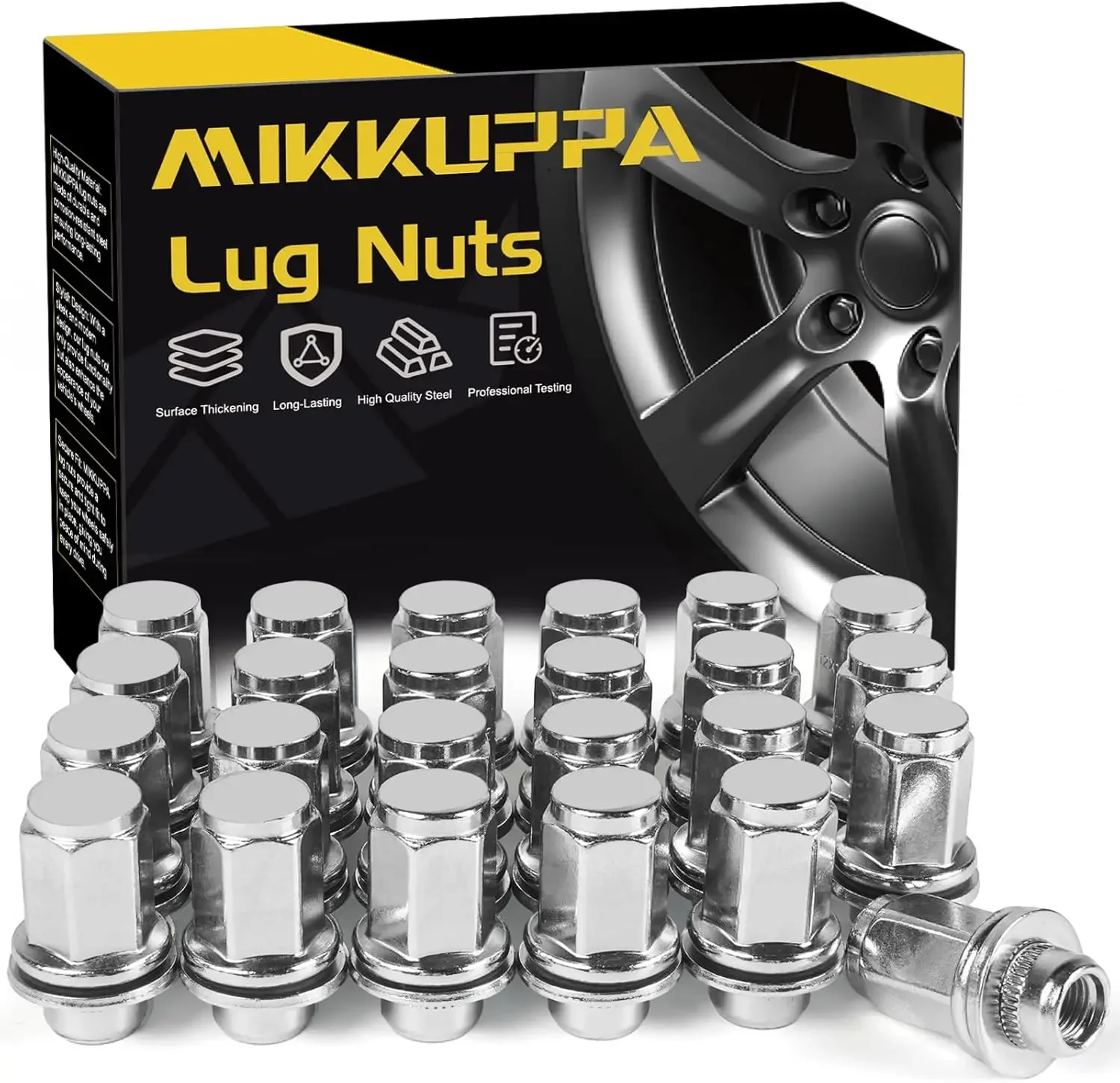 MIKKUPPA 24pcs Lug Nuts: M12x1.25 thread - 17mm hex - 35mm long - 20mm wide - closed end spline tuner style lug nuts