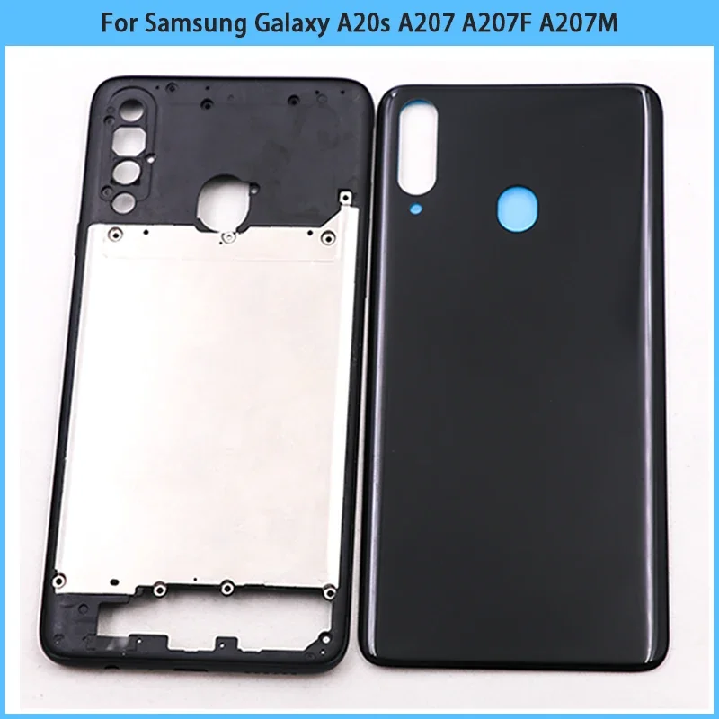 For Samsung Galaxy A20s A207 A207F A207M Middle Frame Bezel Phone Battery Back Cover Rear Door Housing Case Adhesive Replacement